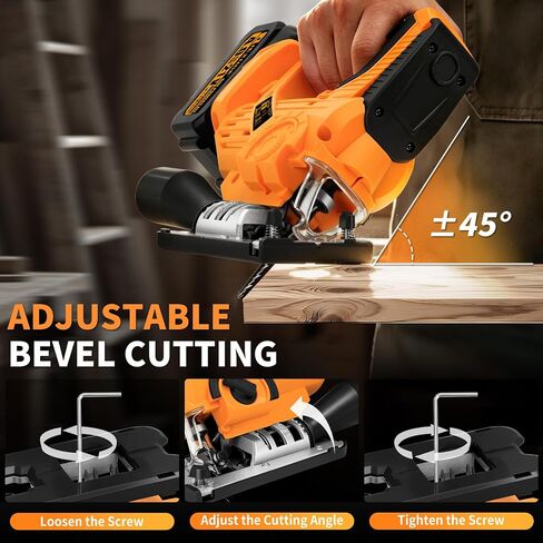 JEXUGK Cordless Jigsaw, 21V Power Jig Saw with 2 x 4.0Ah Batteries, 4 Orbital Settings, ±45° Bevel Cuts, 3200 RPM Variable Speed Jigsaw Tool with 12 Blades, Jigsaw Cutter for Wood Metal Cutting in Kuwait