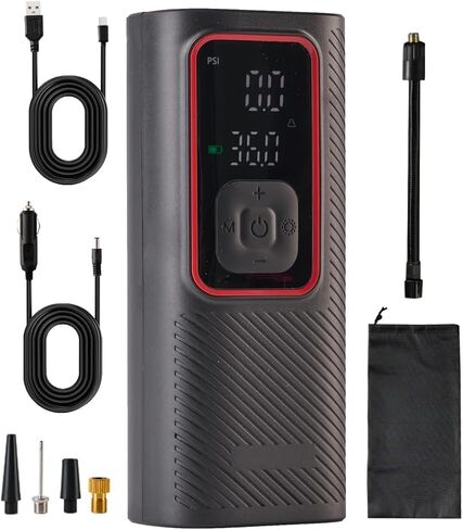 ZZT Air Compressor Tire Inflator Portable Air Pump for Car Tires with Tire Pressure Gauge (150 PSI) - One Click Smart Pump for Car, Motorcycle, Bicycle and Ball (Black&Red) in Kuwait