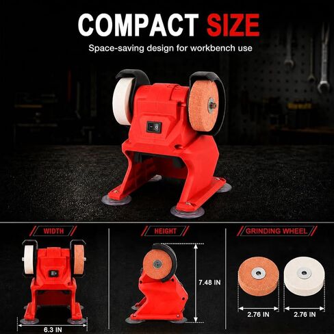 Mini Bench Grinder Compatible with Milwaukee 18V Battery | Battery not included, 150W pure copper motor, 5500 RPM speed, 3" wheels for sharpening, polishing and rust removal in Kuwait
