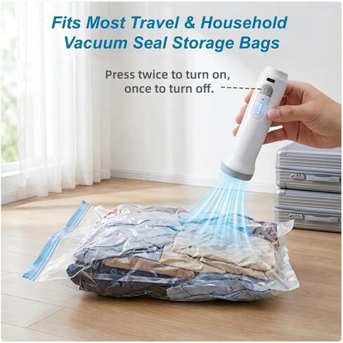 Cordless Electric Vacuum Pump, for Storage Bags, 6000Pa Suction | Handheld Travel Air Pump, USB Rechargeable Mini Air Compressor, for Vacuum Storage Bags, Home & Luggage Packing in Kuwait