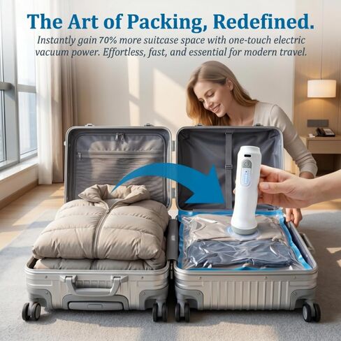 Cordless Electric Vacuum Pump, for Storage Bags, 6000Pa Suction | Handheld Travel Air Pump, USB Rechargeable Mini Air Compressor, for Vacuum Storage Bags, Home & Luggage Packing in Kuwait