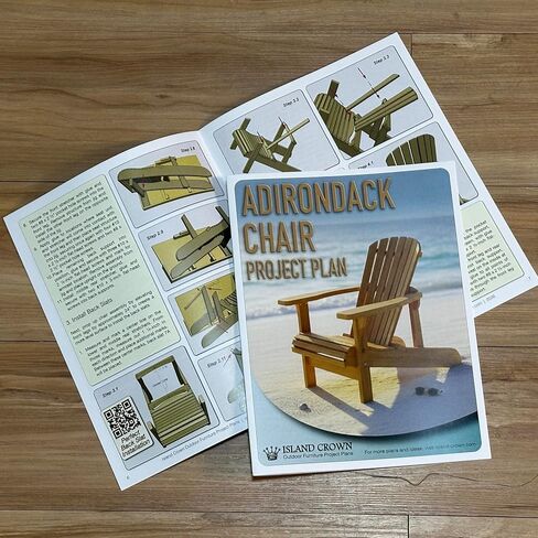 Island Crown Adirondack Chair Project Plan with Easy-to-Follow Instruction Booklet and Full Size Paper Templates, DIY Woodworking Blueprint, Made in USA in Kuwait