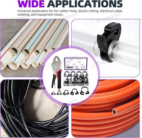 Swpeet 57Pcs 5 Size Heavy Duty Double Snap Grip Nylon Hose Clamps and 7" Curved Jaw Locking Pliers Assortment Kit, Adjustable Ratcheting Hose Clamp, Vice Grips Pliers, Snap Fastener in Kuwait
