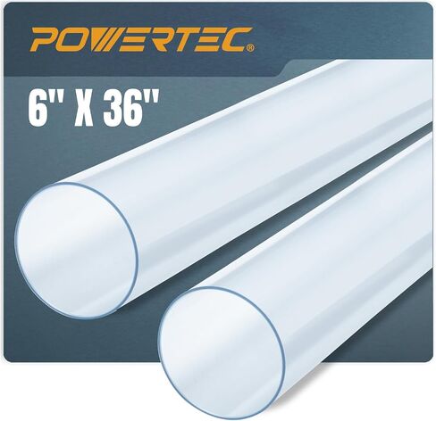 POWERTEC Clear PVC Pipe 6" x 36" Long, 2PK Rigid Plastic Tubing, Round Tube Compatible w/Dust Collection Fittings - Hose for Woodworking Tool, Dust Collection System or Cat Tree (70274-P2) in Kuwait