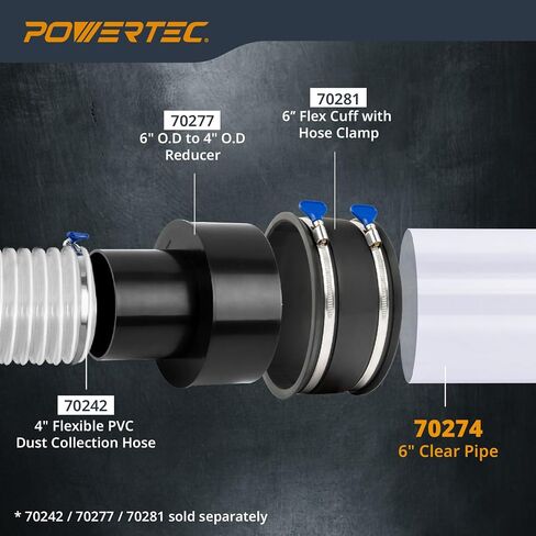 POWERTEC Clear PVC Pipe 6" x 36" Long, 2PK Rigid Plastic Tubing, Round Tube Compatible w/Dust Collection Fittings - Hose for Woodworking Tool, Dust Collection System or Cat Tree (70274-P2) in Kuwait