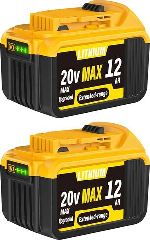 2-Pack 12000mAh High-Capacity Replacement for Dewalt 20V MAX Battery, Compatible with Dewalt 20V Lithium Battery DCB200 DCB201 DCB203 DCB204 DCB205 DCB206 DCB207 Series Cordless Power Tools in Kuwait
