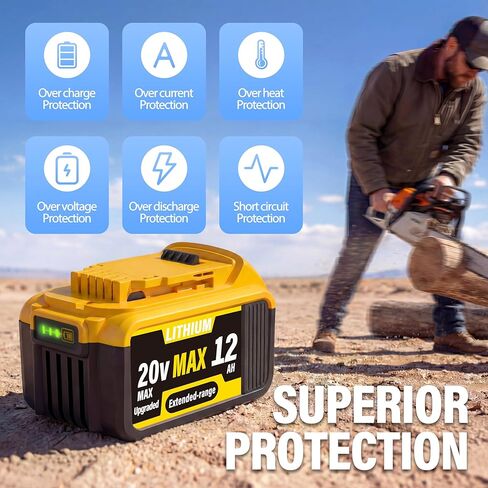 2-Pack 12000mAh High-Capacity Replacement for Dewalt 20V MAX Battery, Compatible with Dewalt 20V Lithium Battery DCB200 DCB201 DCB203 DCB204 DCB205 DCB206 DCB207 Series Cordless Power Tools in Kuwait