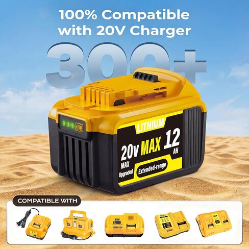2-Pack 12000mAh High-Capacity Replacement for Dewalt 20V MAX Battery, Compatible with Dewalt 20V Lithium Battery DCB200 DCB201 DCB203 DCB204 DCB205 DCB206 DCB207 Series Cordless Power Tools in Kuwait