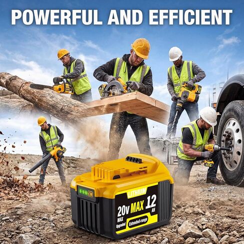 2-Pack 12000mAh High-Capacity Replacement for Dewalt 20V MAX Battery, Compatible with Dewalt 20V Lithium Battery DCB200 DCB201 DCB203 DCB204 DCB205 DCB206 DCB207 Series Cordless Power Tools in Kuwait