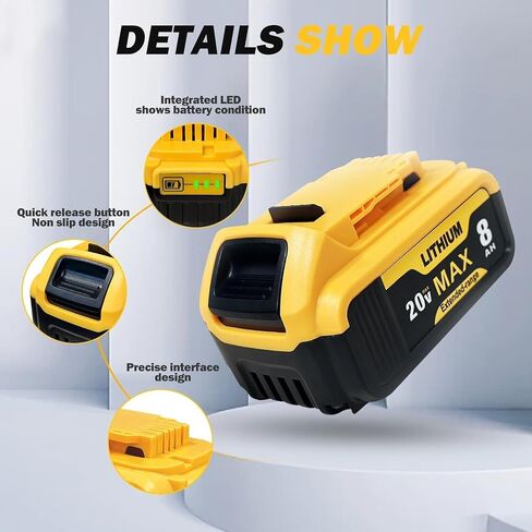 4 Packs 8000mAh Replacement for Dewalt 20V Max Battery Lithium-ion Compatible with DCB201 DCB200 DCB206 DCB207 and 20V Cordless Power Tools in Kuwait