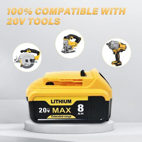 4 Packs 8000mAh Replacement for Dewalt 20V Max Battery Lithium-ion Compatible with DCB201 DCB200 DCB206 DCB207 and 20V Cordless Power Tools in Kuwait