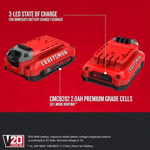 CRAFTSMAN V20 Lithium Ion Battery, 2.0-Amp Hour, 2 Pack (CMCB202-2) in Kuwait