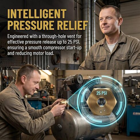 Air Compressor Cold Start Valve 1/4 NPT, Brass 25 PSI 1.7 BAR, 2-Pack | Easy Cold Starts — Bleeds head pressure, motor spins free before load hits in Kuwait