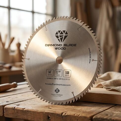 Diamond Blade Wood 14" (350mm) Industrial Carbide Sliding Table Saw Blade, 108T ATB, 30mm Bore (1-1/8"), 3.2mm Kerf - Melamine, MDF, Hardwood - Fits SCM, Altendorf, Felder, Biesse, Striebig in Kuwait