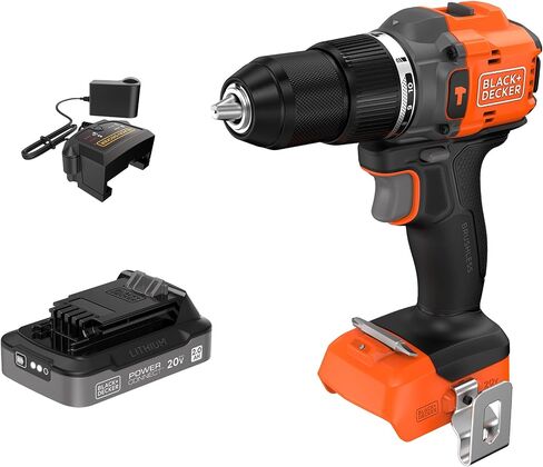 BLACK+DECKER 20V MAX POWERCONNECT Brushless Cordless ½-in. Hammer Drill Kit, Includes 2Ah Battery and Charger, Variable Speed, LED, 30000 BPM, 1900 RPM, Drills up to 23 Holes Per Charge (BLD783D1) in Kuwait