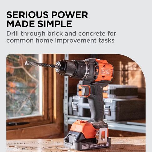 BLACK+DECKER 20V MAX POWERCONNECT Brushless Cordless ½-in. Hammer Drill Kit, Includes 2Ah Battery and Charger, Variable Speed, LED, 30000 BPM, 1900 RPM, Drills up to 23 Holes Per Charge (BLD783D1) in Kuwait