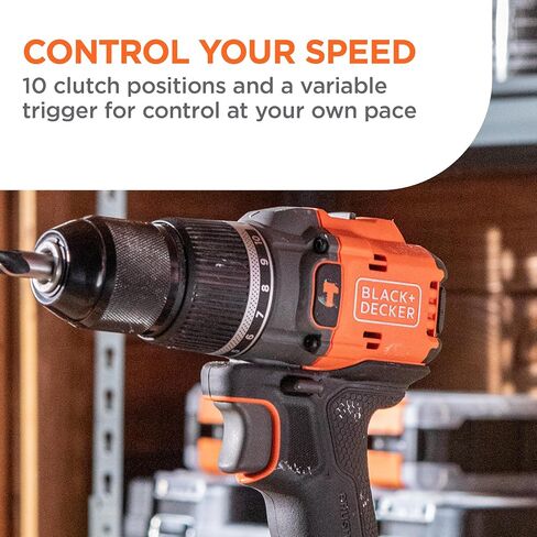 BLACK+DECKER 20V MAX POWERCONNECT Brushless Cordless ½-in. Hammer Drill Kit, Includes 2Ah Battery and Charger, Variable Speed, LED, 30000 BPM, 1900 RPM, Drills up to 23 Holes Per Charge (BLD783D1) in Kuwait