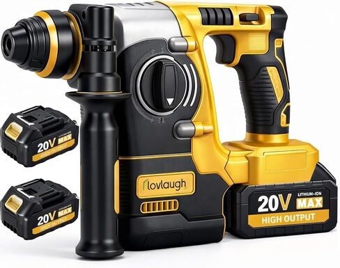Cordless SDS Rotary Hammer Drill, 20V MAX, Brushless Motor, 2-Mode (Hammer/Drill), 18V Battery Adapter Design, Includes 2 Batteries, Great Value for Concrete Work in Kuwait