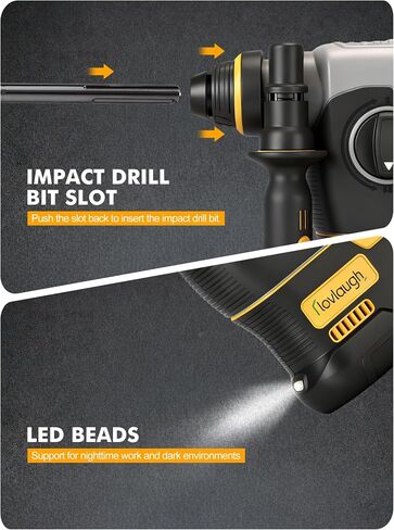 Cordless SDS Rotary Hammer Drill, 20V MAX, Brushless Motor, 2-Mode (Hammer/Drill), 18V Battery Adapter Design, Includes 2 Batteries, Great Value for Concrete Work in Kuwait