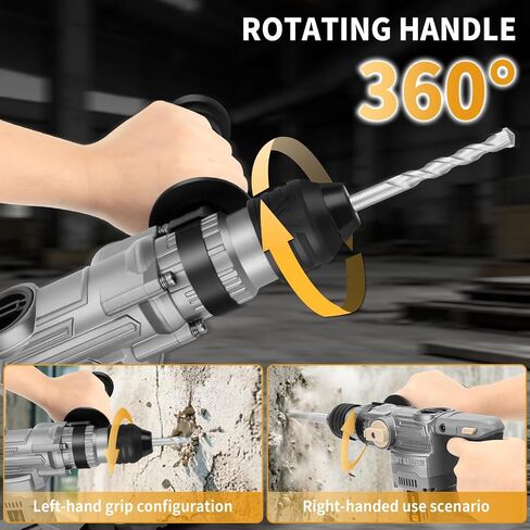 JEXUGK Cordless Rotary Hammer Drill, 21V Power Rotary Hammers with 2 x 4.0Ah Batteries, 4.5J Impact Brushless Concrete Drill with 3 Bits, Taladro Rotomartillo for Concrete Drilling & Home Renovation in Kuwait