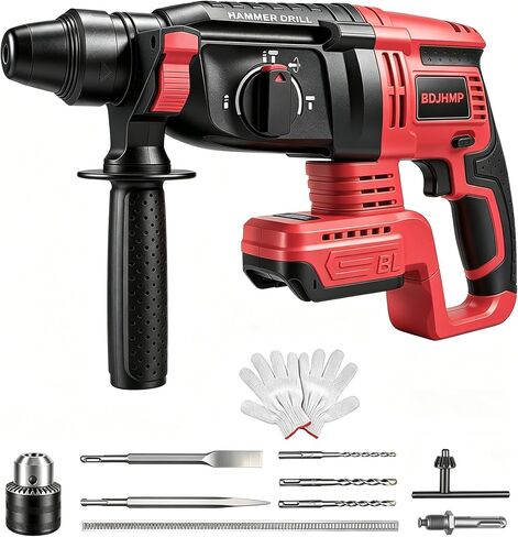 SDS-Plus Cordless Rotary Hammer Drill Compatible with Milwaukee M18 18V Battery, 4500BPM Jackhammer, Ideal for Concrete Breaking, Floor Tile Removal, Comes with 5 Drill Bits, Battery Not Included in Kuwait