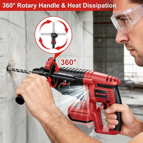 SDS-Plus Cordless Rotary Hammer Drill Compatible with Milwaukee M18 18V Battery, 4500BPM Jackhammer, Ideal for Concrete Breaking, Floor Tile Removal, Comes with 5 Drill Bits, Battery Not Included in Kuwait