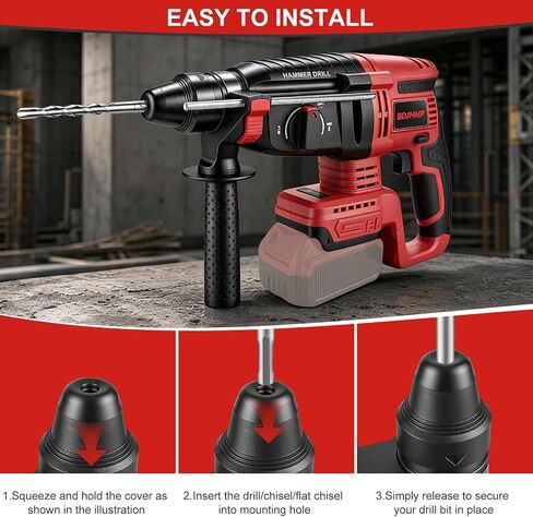 SDS-Plus Cordless Rotary Hammer Drill Compatible with Milwaukee M18 18V Battery, 4500BPM Jackhammer, Ideal for Concrete Breaking, Floor Tile Removal, Comes with 5 Drill Bits, Battery Not Included in Kuwait