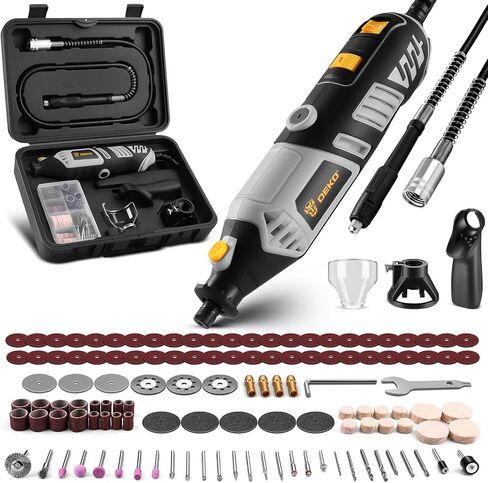 DEKOPRO Rotary Tool Kit, 1.5-Amp Corded Power Rotary Tools with 42" Flex Shaft, 6 Variable Speed, 8,000-35,000 RPM, 129 Pcs Accessories Kit for Cutting, Sanding, Grinding, Carving & DIY Projects Red in Kuwait