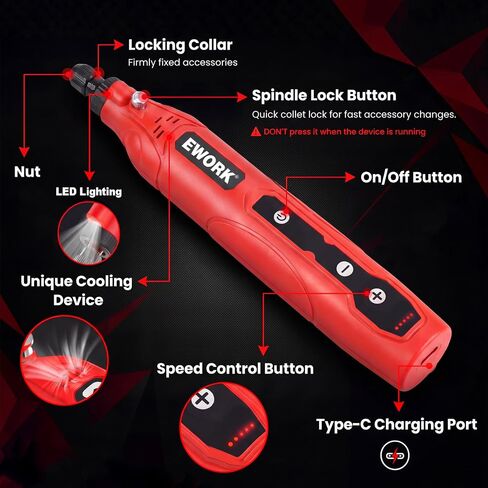 EWORK Mini Cordless Rotary Tool 5-Speed Rotary Tool Kit With 71 Accessories | Multi-Purpose 4V Power Rotary Tool With for Sanding, Engraving, Polishing, Drilling, Carving, DIY Crafts in Kuwait