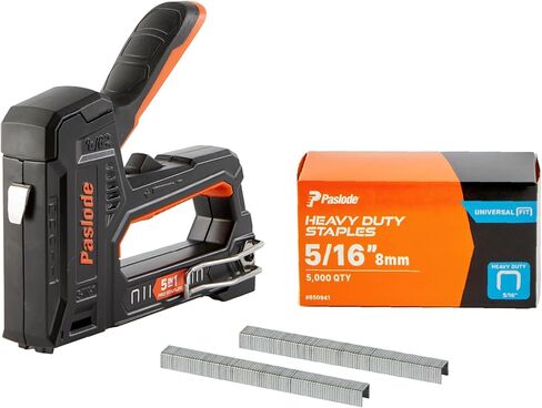 Paslode 5-in-1 Pro Manual Stapler Kit, with 5/16" 20-Gauge Galvanized Staples (5000 PCS), with Integrated Staple Puller & Hi-Low Power Adjustment, for Construction, Carpet, & Upholstery in Kuwait