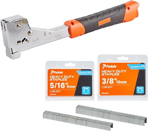 Paslode Pro Heavy-Duty Hammer Tacker Manual Stapler Kit, with 5/16" & 3/8" 20-Gauge Galvanized Staples (2500 PCS), for Construction, Roofing, House Wrap, Carpet, Insulation, & Upholstery in Kuwait