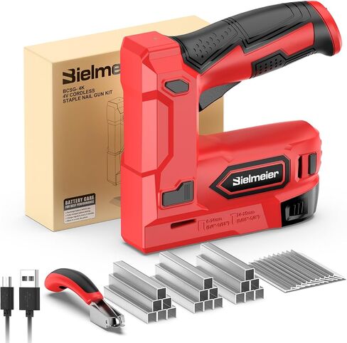 4V Cordless 2-in-1 Red Nailer Kit, Stapler with Nails and Staples, Compact Design in Kuwait