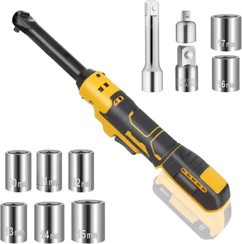 Cordless Ratchet for Dewalt 20V Battery, 20V Ratchet Wrench 3/8" Electric Ratchet 74Ft-Lbs with Reinforced 6.3 inch Head, 1/2" and 1/4" Adapter, 3" Extension Bar (Total 11 ‎Accessories) in Kuwait