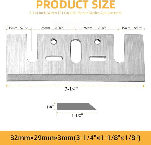 3-1/4 Inch 82mm TCT Carbide Planer Blades Replacement for Makita N1900B, KP0810, XPK01, DeWalt D26676, DW6655 DW6801594 PA1205,1594 PA1205, 1 Sets (2) in Kuwait
