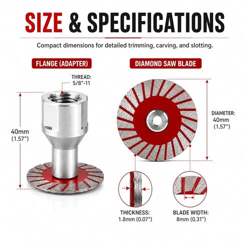 1.57" Diamond Saw Blades Set,Include Removable Flange (5/8-11 Thread) | 40mm Mini Diamond Engraving Blade,1.57 Diamond Saw Blades Set Precision Stone Cutting,for Granite,Marble in Kuwait