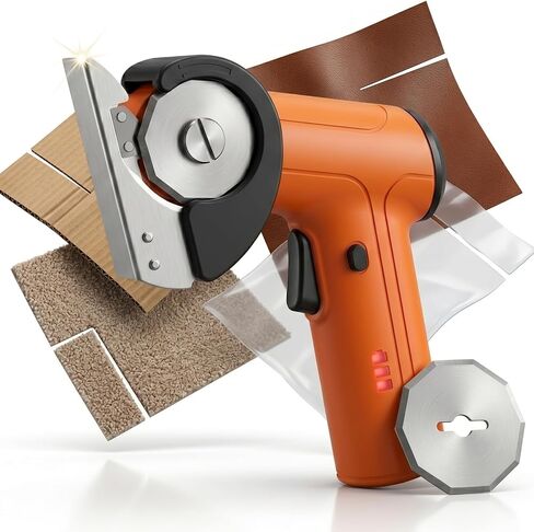 3/8" Heavy Duty Electric Cardboard Cutter for Thick Box Cutting, Unboxing & DIY, Safety Lock, Lightweight One-Handed Cordless Scissors for Weak Wrists, 2600mAh Battery, Replacement Blade, Orange in Kuwait