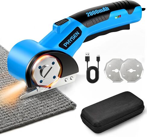 2000mAh Electric Box Cutter for Cardboard with 2 Blades, Cordless Electric Scissors with Safety Lock, Card Board Cutter with LED Light, for Carpet Fabric Carton Leather, 260 RPM in Kuwait