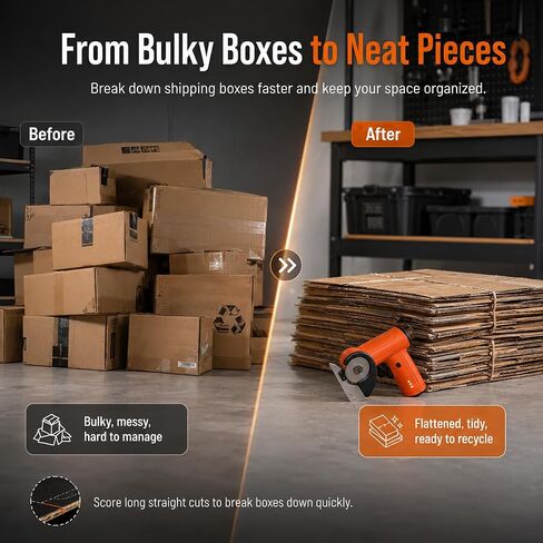 3/8" Heavy Duty Electric Cardboard Cutter for Thick Box Cutting, Unboxing & DIY, Safety Lock, Lightweight One-Handed Cordless Scissors for Weak Wrists, 2600mAh Battery, Replacement Blade, Orange in Kuwait