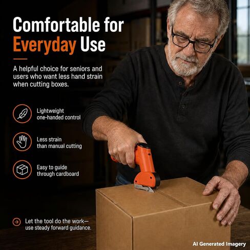 3/8" Heavy Duty Electric Cardboard Cutter for Thick Box Cutting, Unboxing & DIY, Safety Lock, Lightweight One-Handed Cordless Scissors for Weak Wrists, 2600mAh Battery, Replacement Blade, Orange in Kuwait