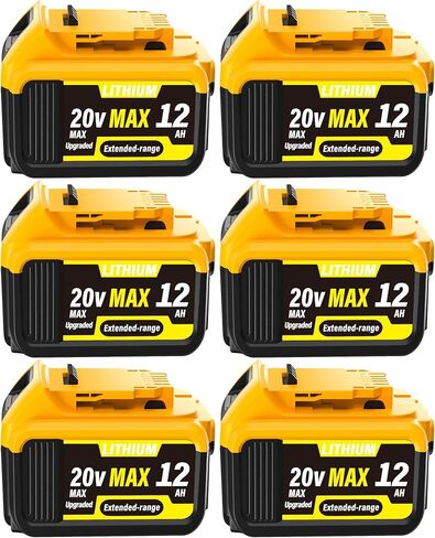 POODIE 6-Pack 12000mAh High Capacity Replacement for Dewalt 20V Max Battery Compatible with DCB200 DCB201 DCB203 DCB204 DCB205 DCB206 DCB207 for DeWalt 20V Cordless Power Tools with LED Indicator in Kuwait