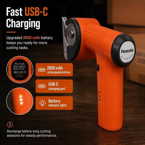 3/8" Heavy Duty Electric Cardboard Cutter for Thick Box Cutting, Unboxing & DIY, Safety Lock, Lightweight One-Handed Cordless Scissors for Weak Wrists, 2600mAh Battery, Replacement Blade, Orange in Kuwait