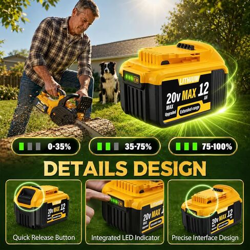POODIE 6-Pack 12000mAh High Capacity Replacement for Dewalt 20V Max Battery Compatible with DCB200 DCB201 DCB203 DCB204 DCB205 DCB206 DCB207 for DeWalt 20V Cordless Power Tools with LED Indicator in Kuwait