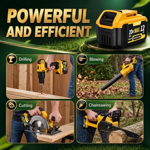 POODIE 6-Pack 12000mAh High Capacity Replacement for Dewalt 20V Max Battery Compatible with DCB200 DCB201 DCB203 DCB204 DCB205 DCB206 DCB207 for DeWalt 20V Cordless Power Tools with LED Indicator in Kuwait
