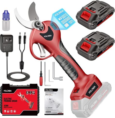 21V Cordless Electric Pruning Shears 42mm(1.65") Cut Diameter, Battery Powered Pruning Shears with Adjustable Blades, Brushless Motor 2Pack 2AH Rechargeable Battery-LCD Display Screen (6642M） in Kuwait