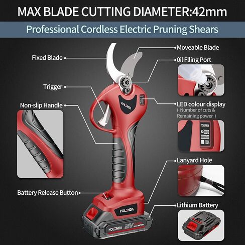 21V Cordless Electric Pruning Shears 42mm(1.65") Cut Diameter, Battery Powered Pruning Shears with Adjustable Blades, Brushless Motor 2Pack 2AH Rechargeable Battery-LCD Display Screen (6642M） in Kuwait