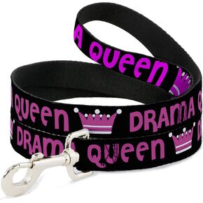مقود الحيوانات الأليفة ذو الإبزيم - DRAMA QUEEN أسود/فوشيا - طوله 6 أقدام - عرضه 1 بوصة in Kuwait