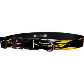 Flame Print Dog Collar - Waterproof Hot Rod Flame Print Dog Collar - 1 Inch Adjusts 16 - 27 Inches, Extra Large, Black/Yellow in Kuwait