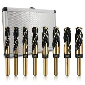 8Pcs M2 HSS Reduced Shank Drill Bit Set 1/2" 135°Split Point 9/16"-1" | Large Drill Bit Set for Metal Silver & Deming Drill Bit Set with Aluminum Case, Heavy Duty Industrial Metal Drill Bits in Kuwait