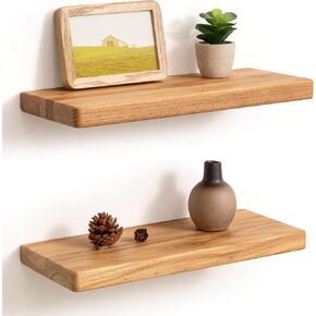 Fun Memories 24 Inch Floating Shelves, Rustic Solid Wood Wall Shelves Set of 2, 8 Inch Deep Floating Shelf for Bathroom, Bedroom, Heavy-Duty Wooden Shelf Wall-Mounted for Home Decor & Storage in Kuwait