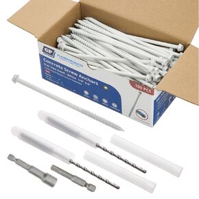 1/4" x 6" Concrete Screws, Blue Hex Head with Star Drive, 100 Pack w/ 2 Drill Bits, 1 Star Bit, & 1 Hex Bit Included - Heavy Duty Masonry Anchor Screws for Concrete, Brick, Block - Carbon Steel in Saudi Arabia